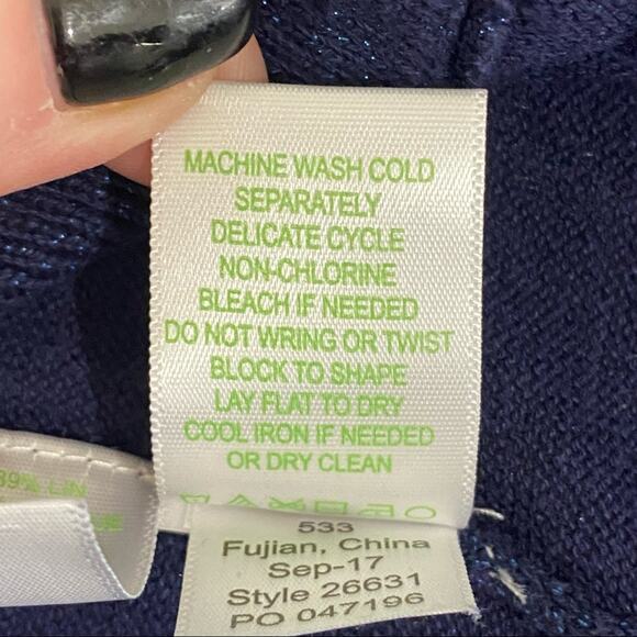 Lilly Pulitzer Micaila Cardigan Sweater Navy Metallic Open Longline Tulip Hem - Picture 8 of 11